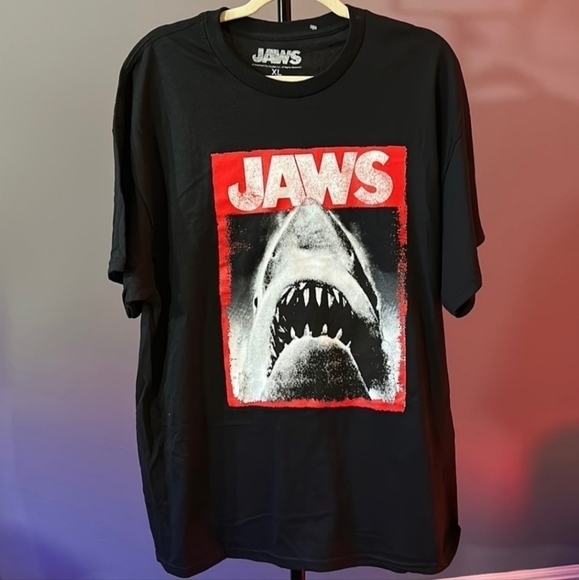 Universal Other - JAWS Black Movie Poster Graphic 100% Cotton T-Shirt Men's XL (46-48) Retro EUC
